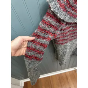 Free People Cowl Neck Sweater Grey Red Striped‎ Wool Mohair Blend Large OB440181 thumbnail 5