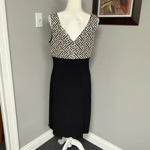 Lauren Ralph Lauren Sequin Geometric Bodice Ruched Sheath Dress Black Silver 14 thumbnail 5