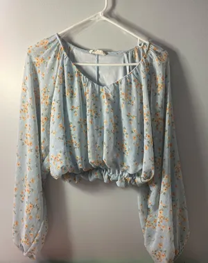 Altar'd State Floral Top Long Sleeve Blue thumbnail 1