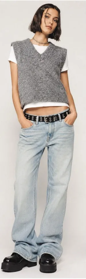 Christian Lacroix Sweater Vest Medium Fuzzy Wool Blend Gray Layering‎ Crop Boxy thumbnail 1
