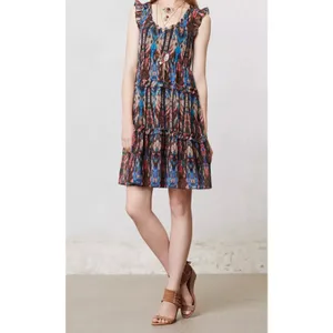 Anthropologie Lili's Closet Sibylline Ikat Tiered Ruffle Dress Womens Small Boho thumbnail 3