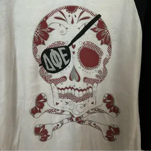 Tultex Delta Phi Epsilon Baseball Tee 3/4 Sleeve Pirate Skull Graphic DPhiE Casual thumbnail 11