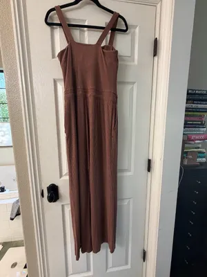 VUORI Pose Mudra Jumpsuit Ribbed Drawstring Athleisure Hazelnut Brown Size Large thumbnail 8