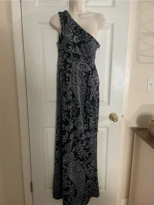 The Limited One-Shoulder Black and Gray Paisley Maxi‎ Dress Size M thumbnail 2