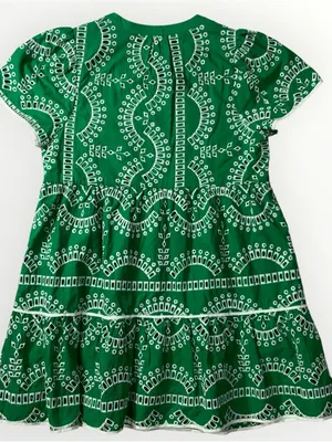 Umgee A Line Tiered Green & White Embroidered Eyelet Boho Dress Sz Medium #259 thumbnail 5