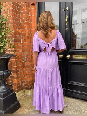 FRNCH Lilac Button-Front Tiered Maxi Dress Tie Back Wedding Guest Shower Spring thumbnail 3