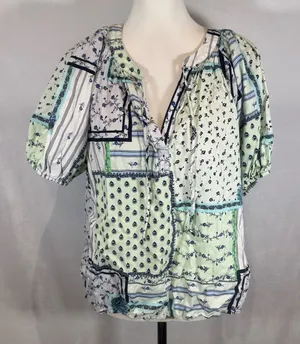 Loft patchwork patterned cotton blend peasant top size large thumbnail 1