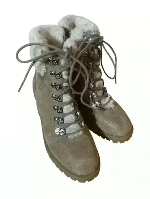 Madden Girl Lace Up Tan Chunky Boots Fur Trim Size 7 Side Zip Hiking 90s Neutral thumbnail 1