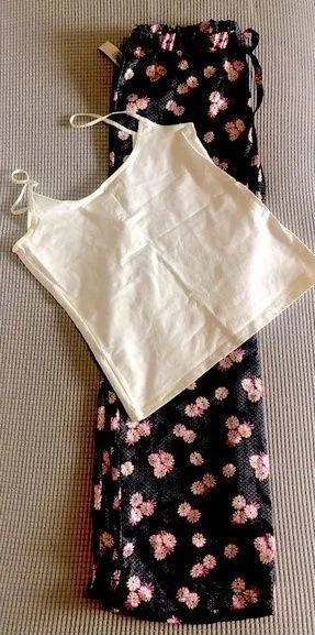 - Old Navy Sleepwear bottoms(black with pink flower print) and top(white) thumbnail 1