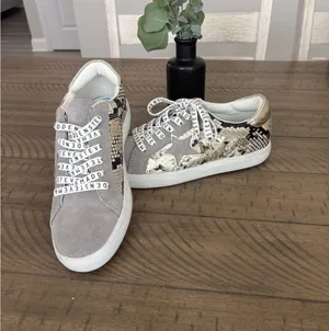 Steve Madden Women's Snake Print Sneakers - Gray and Cream thumbnail 1