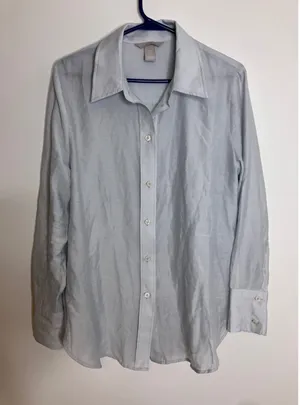 H&M Button Down Shirt Women Medium Blue Excellent Long Sleeve Satin Blouse thumbnail 1
