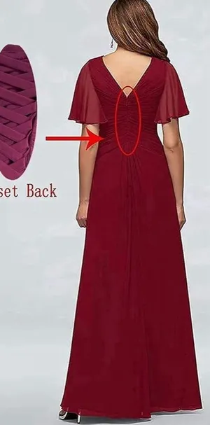 Mother of The Bride Dress V Neck Ruffle Sleeves Ruched Pleated Chiffon thumbnail 2