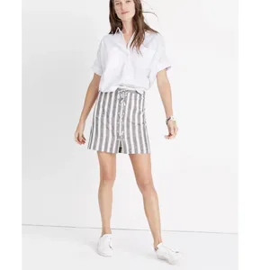 Madewell Mini‎ Skirt Striped Lace Up Front Pockets Casual Women's Size 6 thumbnail 5