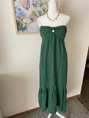 Aerie Ruffle Linen Lyocell Blend Midi Dress in Green Size Medium thumbnail 3