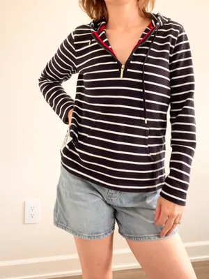 Ralph Lauren Navy and White Striped Half-Zip Hoodie with Red Accents thumbnail 2