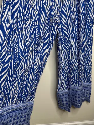 Millenium Wide Leg Pull On Pants Blue White Size 3x Rayon Resortwear Vacation thumbnail 4