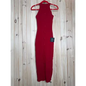 NWT Lulus Sunia Red Sleeveless Button-Front Midi Sweater Dress Wedding Party M thumbnail 2