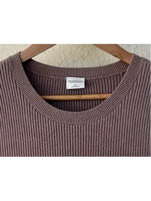 Abercrombie & Fitch Brown Soft Ribbed Knit Long Sleeve Maxi Bodycon Slit Dress thumbnail 3