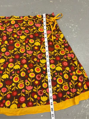 Retro 70s Vibe Floral Skirt Boho Yellow Brown Mod Flower Print Womens Medium thumbnail 6