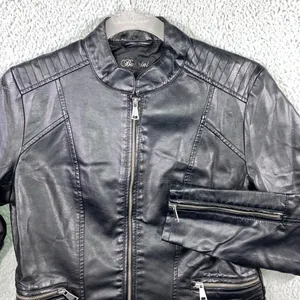 Baccini Faux Leather Jacket Women‎ Medium Petite Motorcycle thumbnail 1
