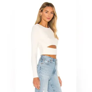 Lovers + Friends Revolve Clea Ribbed Knit Open Front Cropped Cream Sweater S thumbnail 6