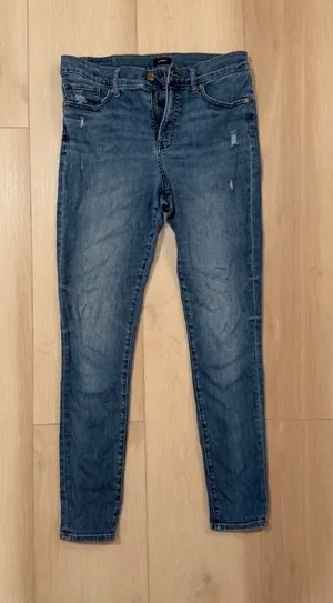 Express Distressed Skinny Mid Rise Jeans Women's Size 10 Long thumbnail 1