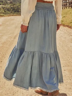 Vici Light Blue High-Low Tiered Maxi Skirt with Smocked Waist size Medium thumbnail 2