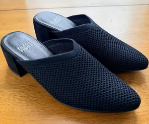 Eileen Fisher Betsy‎ Mules Shoes Black Knit Mesh Block Heel Women's Size 5.5 thumbnail 1