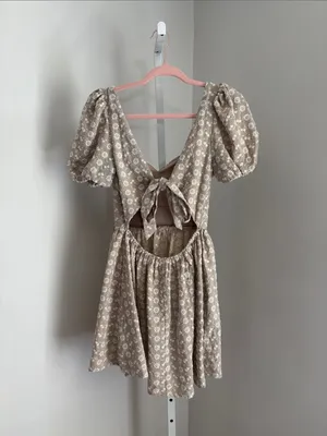 Trixxi Embroidered Mini Dress Sweetheart-Neck Floral Tie-Back Puff Sleeve Size S thumbnail 3