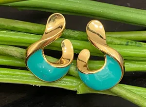 Vintage 90’s AVON “Hint of Color” Surgical Steel Post Turquoise Enamel Earrings thumbnail 1