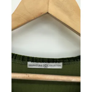 Signature Collection Green Velvet Tee Women Small Short Sleeve Striped Velour‎ thumbnail 6