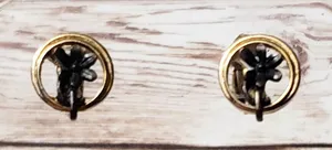 Vintage Clip On Earrings - Small Gold Tone Circle with Dark Grey Flowers thumbnail 1