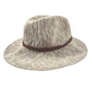 Hinge Womens Knit Fedora Sun Hat Oatmeal Beige Brown Band One‎ Size Boho EUC thumbnail 4