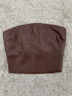SKIMS Faux Leather Tube Top in Cocoa Sz. XXS thumbnail 4