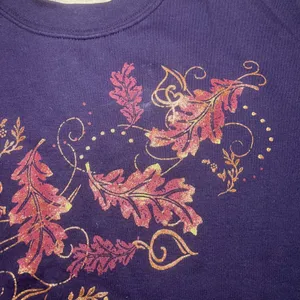 VTG 90s Purple Leaf‎ Print Sweater Womens L Sweatshirt Cozy Grannycore Nature thumbnail 5