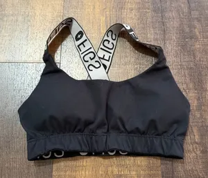 FIGS Black Sports Bra Crossback Logo Straps Medium Support Size XS thumbnail 1