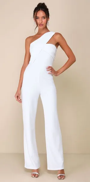 NWT Lulus Devoted to Fun Ivory One-Shoulder Sleeveless Jumpsuit Classy Chic XL thumbnail 1