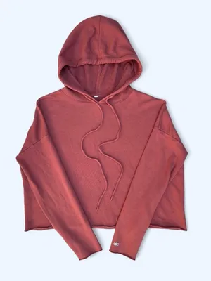 ALO Yoga Raw Edge Hoodie Sweatershirt burgundy loungewear activewear gym mini L thumbnail 1