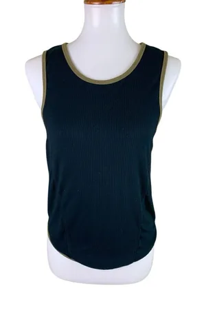 Daily Practice Black Olive Ribbed Sleeveless Tank Top‎ Contrast Trim Women's L thumbnail 1