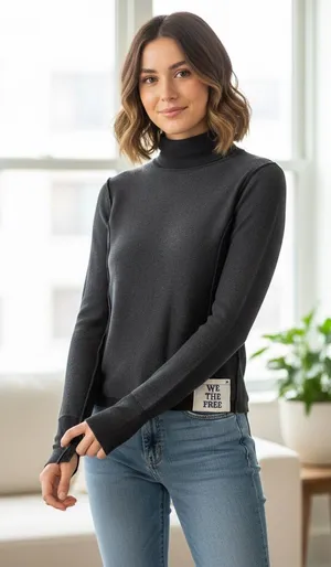 We The Free Free People Mock Neck Top – NWOT Charcoal Exposed Seam (Size XS) thumbnail 1