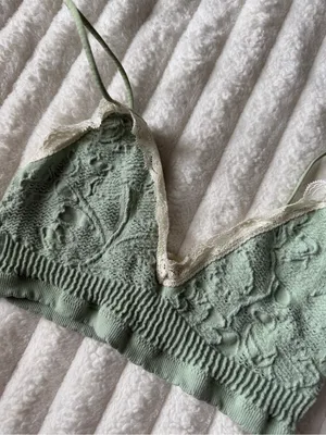Urban Outfitters Sage Green Lace-Trim Knit Bralette thumbnail 3