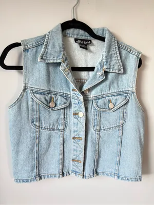 VTG Y2K SHE SAID Denim Vest Jacket Light Blue Light Wash Barn Vest Cotton L thumbnail 2