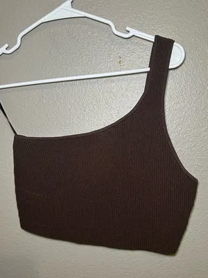 Aritzia Babaton Brown One Shoulder Sculpt Knit Cropped Tank Top Women’s Sz Large thumbnail 2