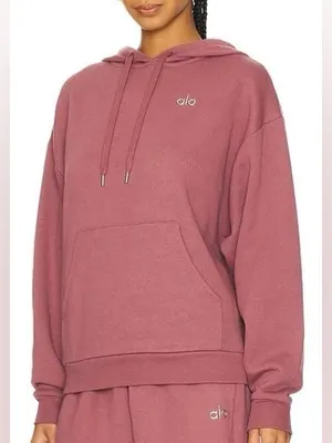 ALO Yoga Accolade Hoodie Burgundy Truffle Dusty Rose Pullover Sweatshirt M thumbnail 1