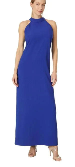 Lilly Pulitzer Alaric Maxi Dress Blue Med Halter Bow Back 017058 Size 0 thumbnail 1