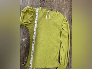 Anthropologie Smocked Long Sleeve Puff Sleeves Green Ruched Top‎ Size xs thumbnail 5