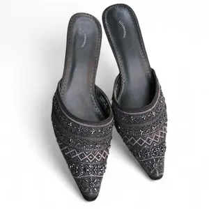 2000s Y2K Whimsygoth Romantic Coquette Black mules kitten heels thumbnail 2