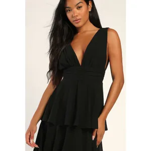 Lulus Amazing Evening Black Tiered Maxi Dress Chiffon Formal Evening Medium NWT thumbnail 3