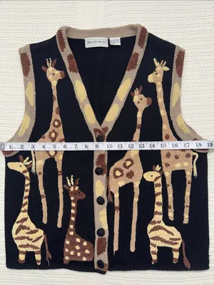 Vintage Bellepointe Black Knit Giraffe Button Vest Size M thumbnail 3