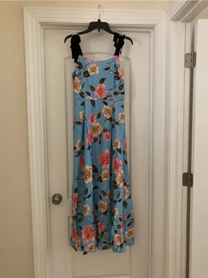 GB Women Powder Blue Floral Maxi Dress with Black Tie Straps thumbnail 6